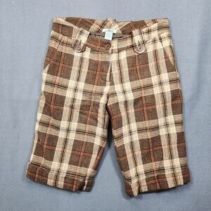 Vintage Womens Small Wool Blend Shorts Papaya Brown Plaid Bermuda 90s Y2K Goblin